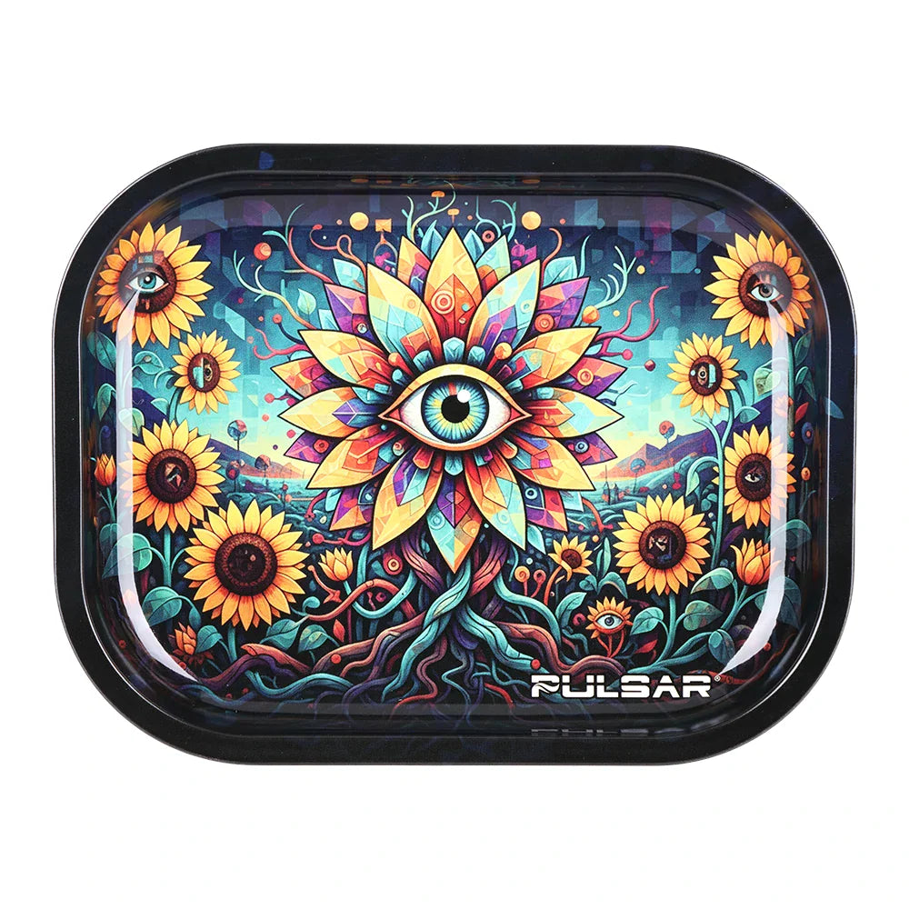 Pulsar Accessories Eyes of the Sunflower Mini Metal Rolling Tray 7in X 5.5in