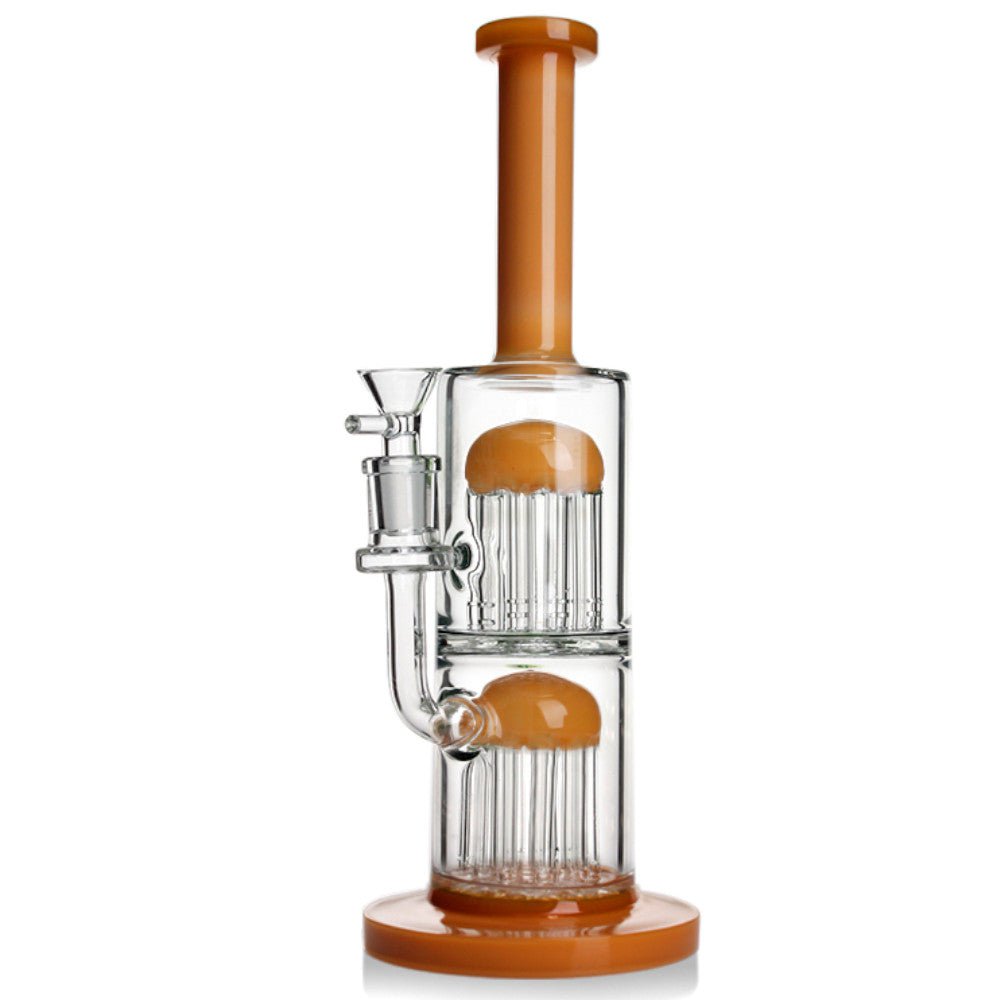 Fat Buddha Glass Bong Amber Double 10 Tree Perc Bong