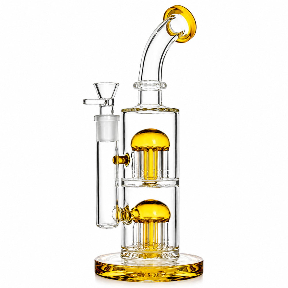 Fat Buddha Glass Bong Amber Double 8 Tree Perc Bong