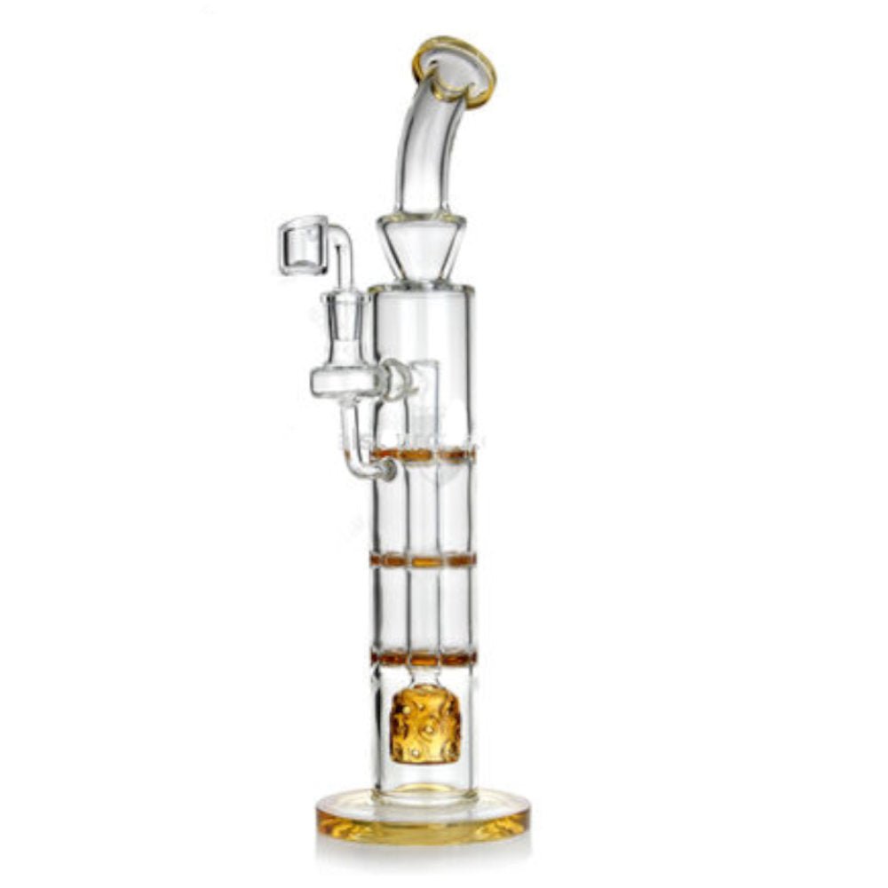Fat Buddha Glass Bong Amber Triple Disc Barrel Dab Rig