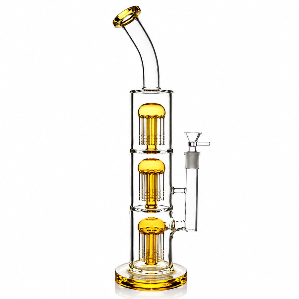 Fat Buddha Glass Bong Amber Triple Tree Perc Bong