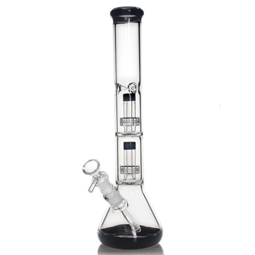 Fat Buddha Glass Bong Black 2X Showerhead Beaker Bong