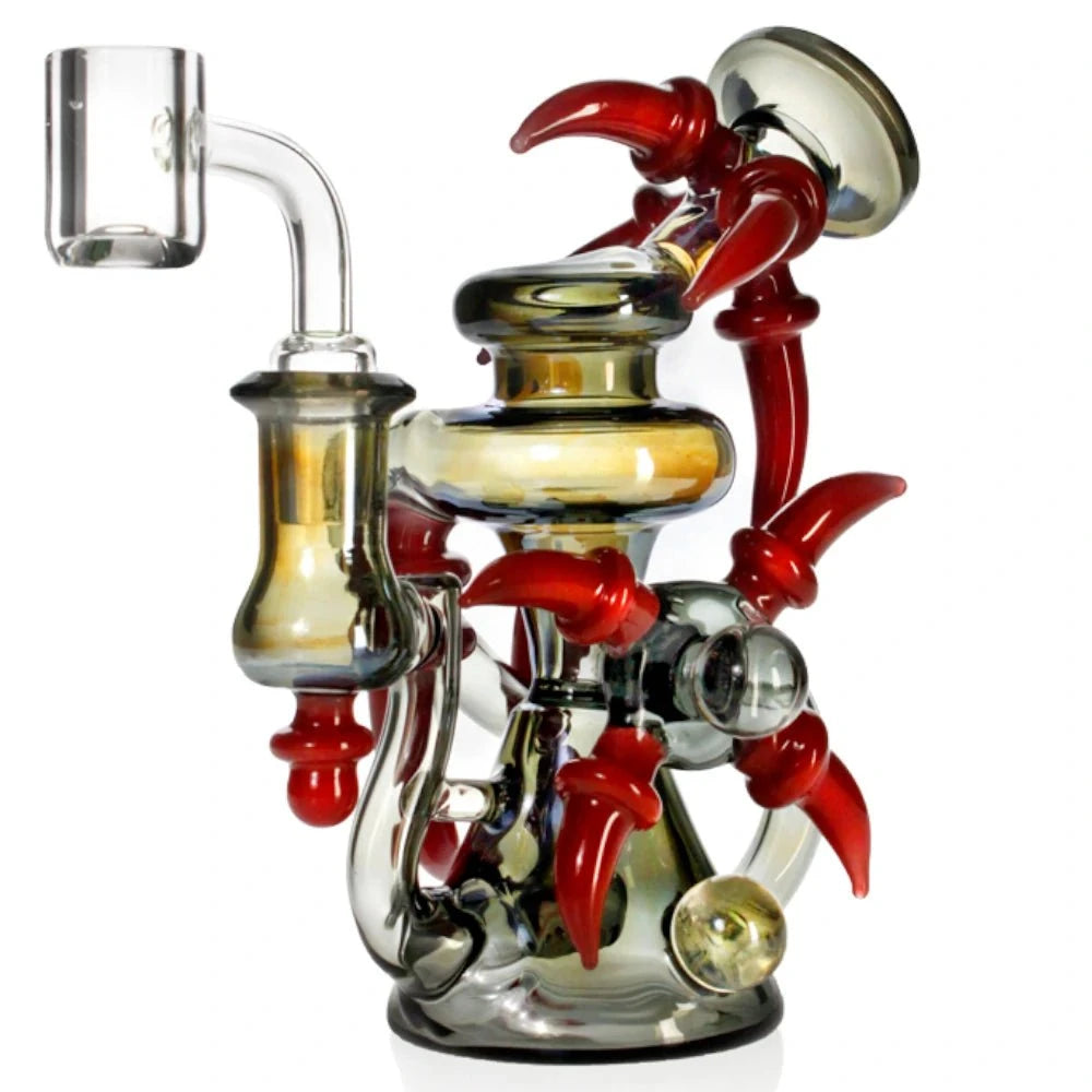 Fat Buddha Glass Bong Black Dragon Claw Recycler Rig