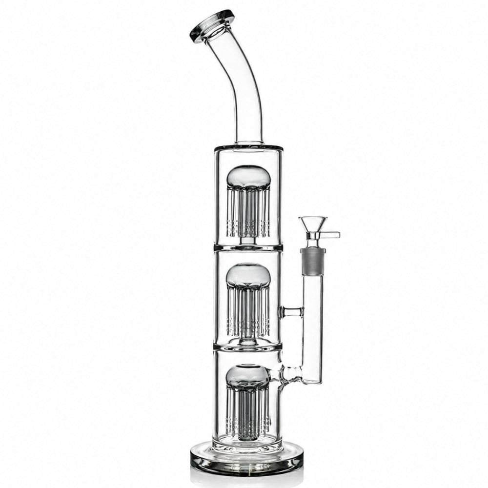 Fat Buddha Glass Bong Black Triple Tree Perc Bong