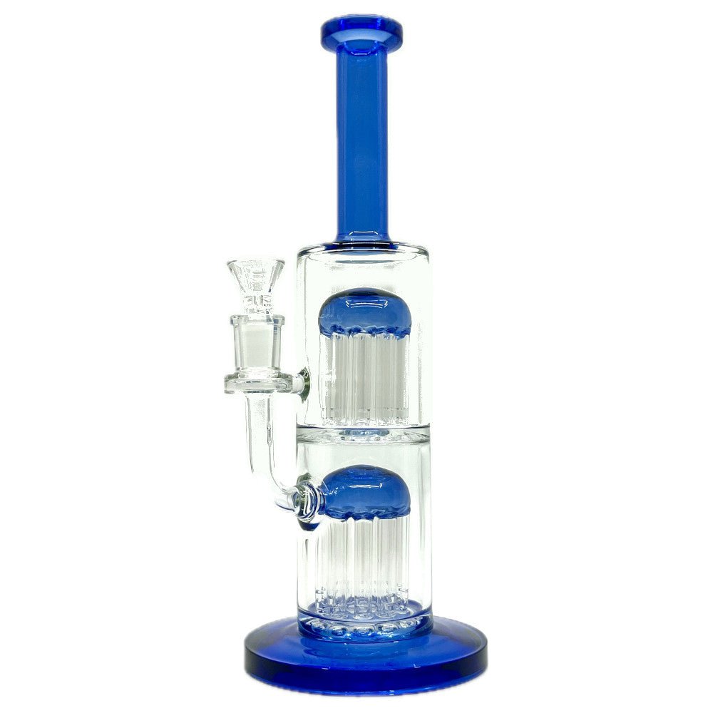 Fat Buddha Glass Bong Blue Double 10 Tree Perc Bong