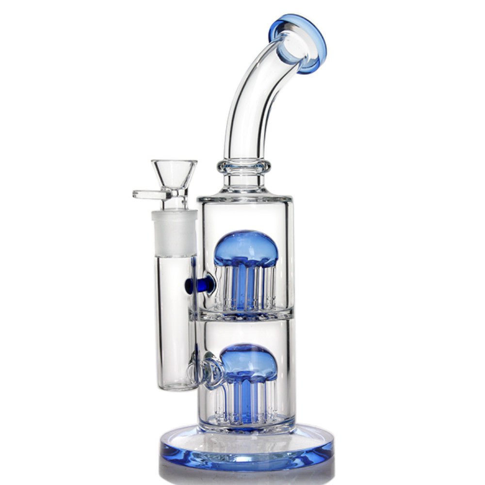 Fat Buddha Glass Bong Blue Double 8 Tree Perc Bong