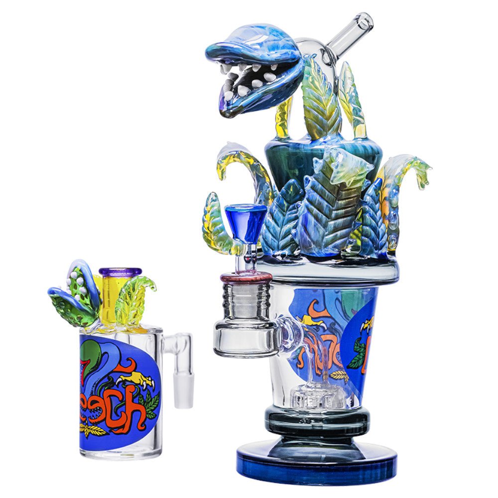 Cheech Glass Bong Blue Venus and the Fly Trap Bong with Ash Catcher