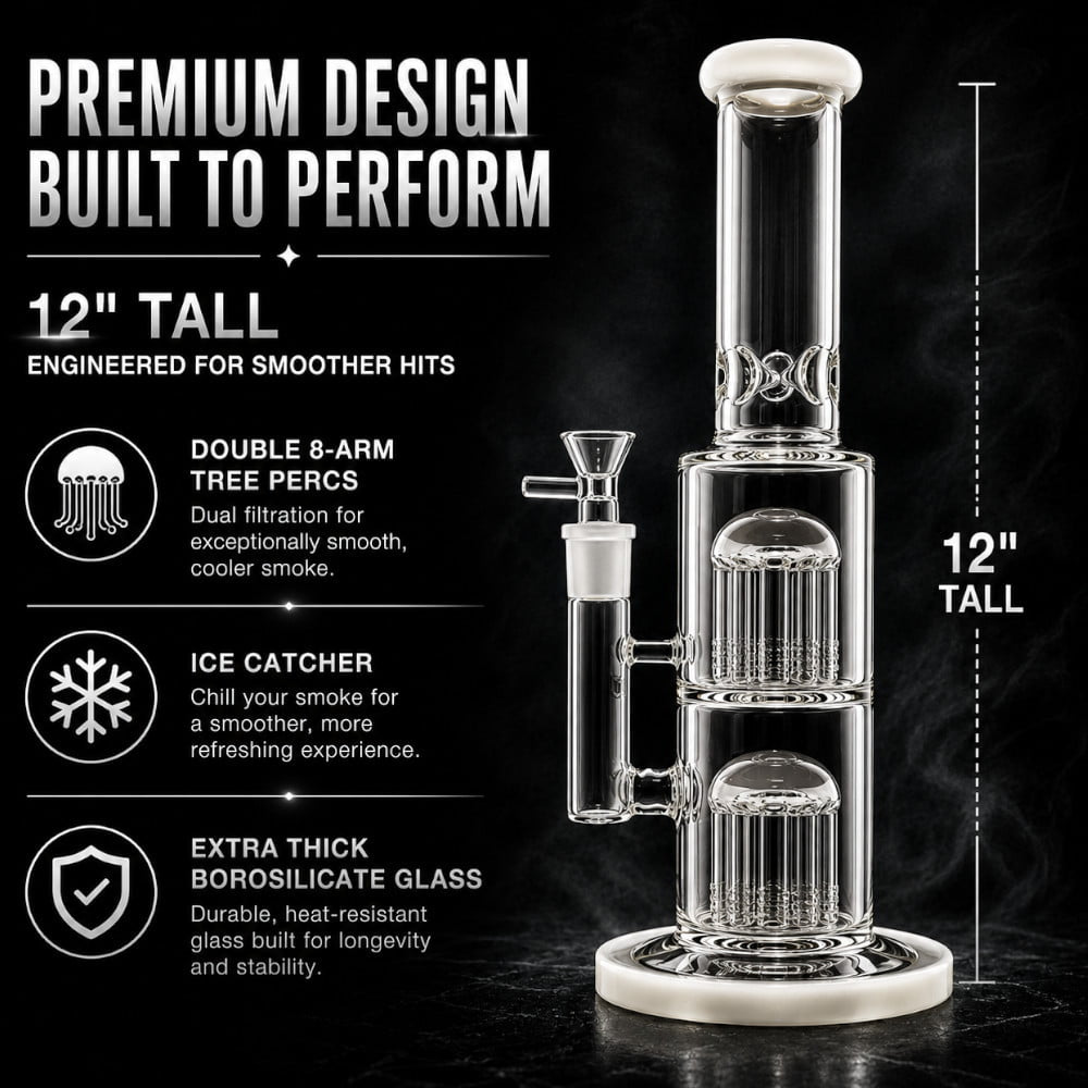 Fat Buddha Glass Bong Double Tree 12in Bong