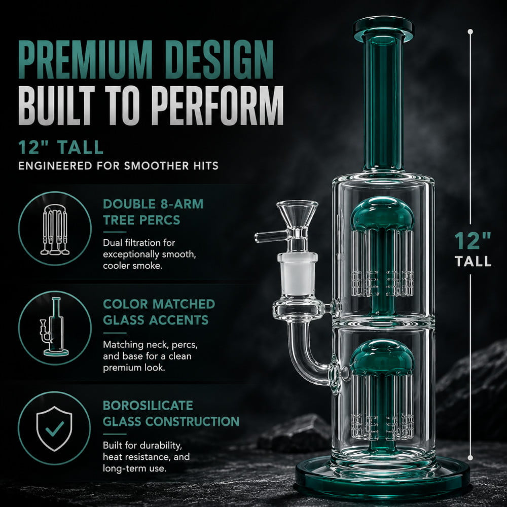 Fat Buddha Glass Bong Double Tree 12in Bong