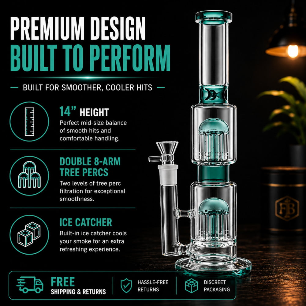 Fat Buddha Glass Bong Double Tree 14in Bong
