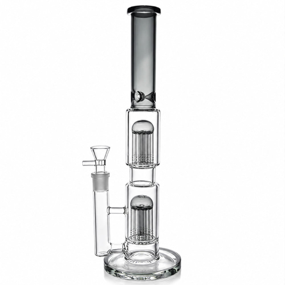 Fat Buddha Glass Bong Gray Double Tree 16in Bong