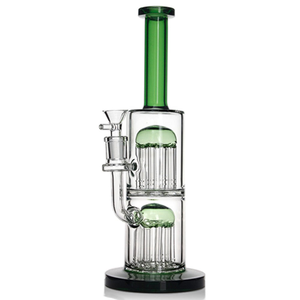 Fat Buddha Glass Bong Green Double 10 Tree Perc Bong