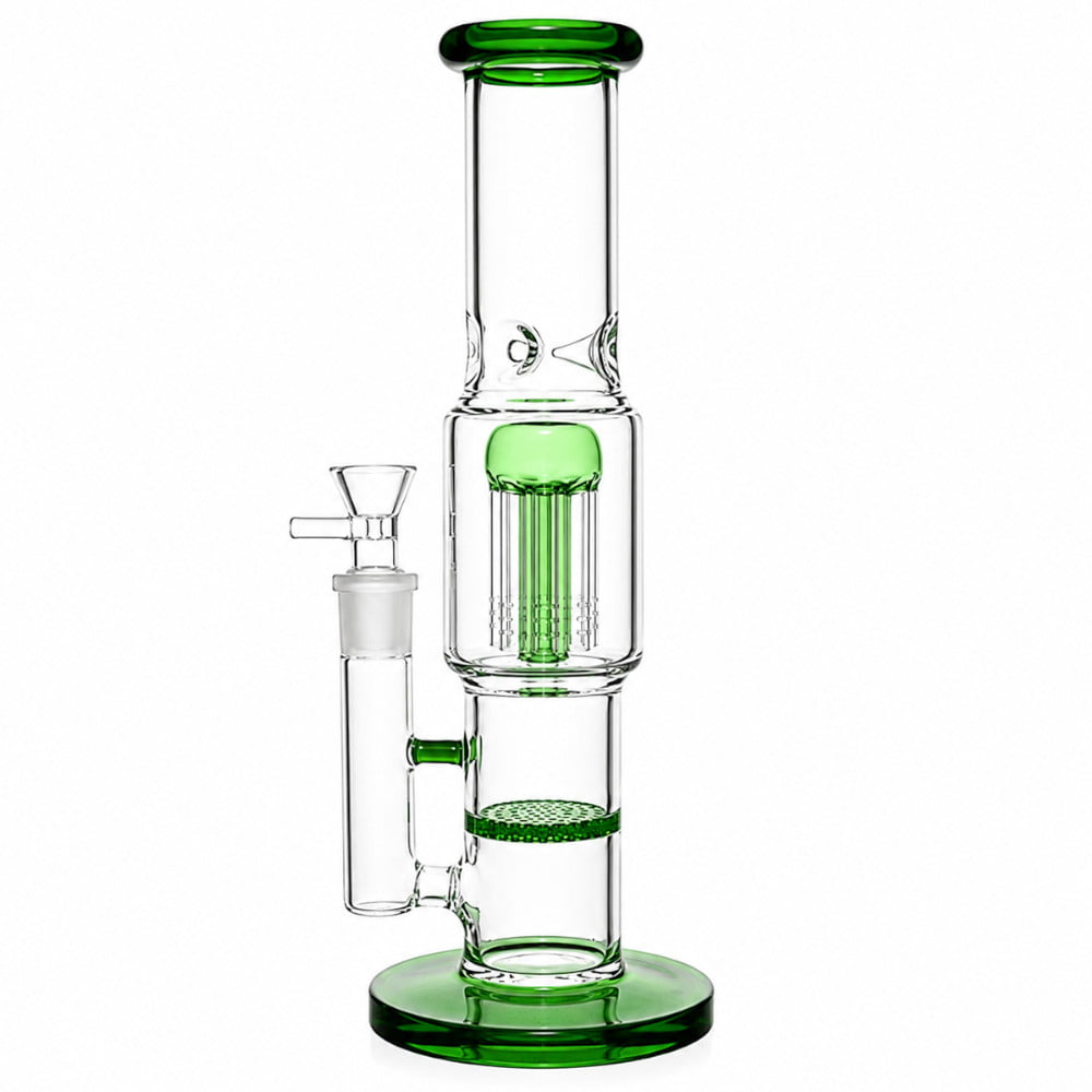 Fat Buddha Glass Bong Green Double Perc Bong