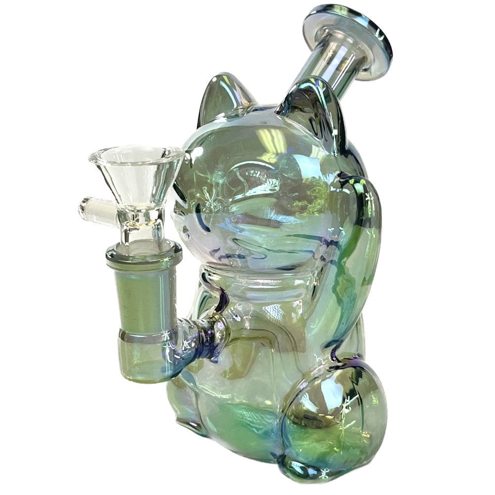 Fat Buddha Glass Bong Green Fortune Cat Bong