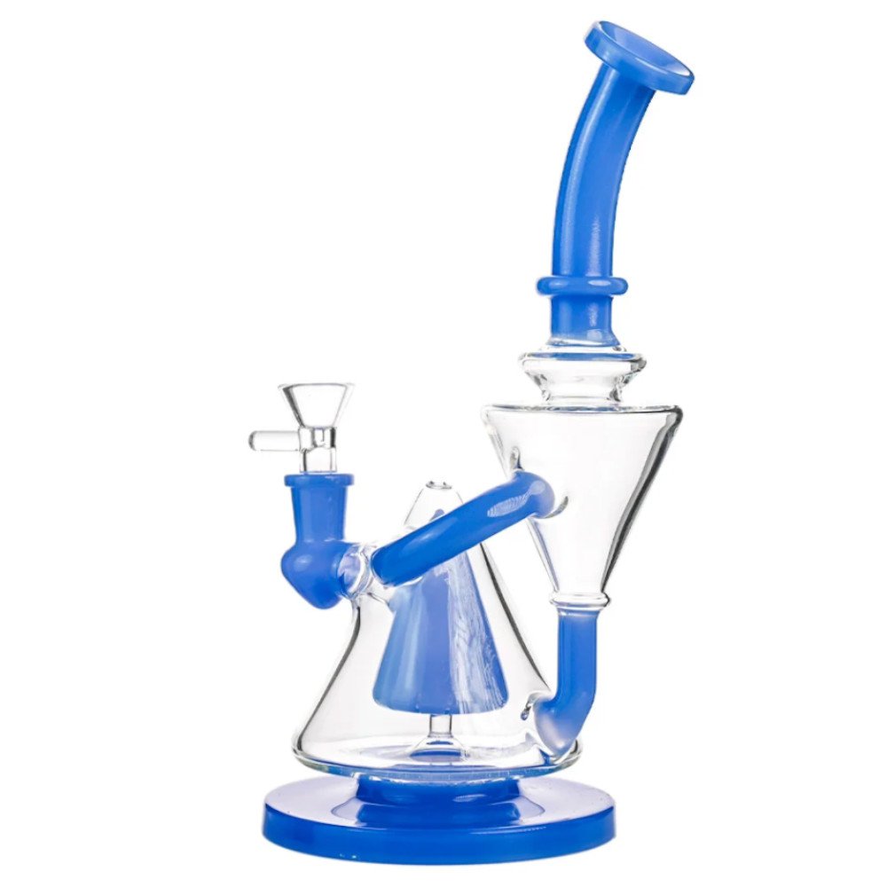 Fat Buddha Glass Bong Jade Blue 10" Cone Recycler Bong