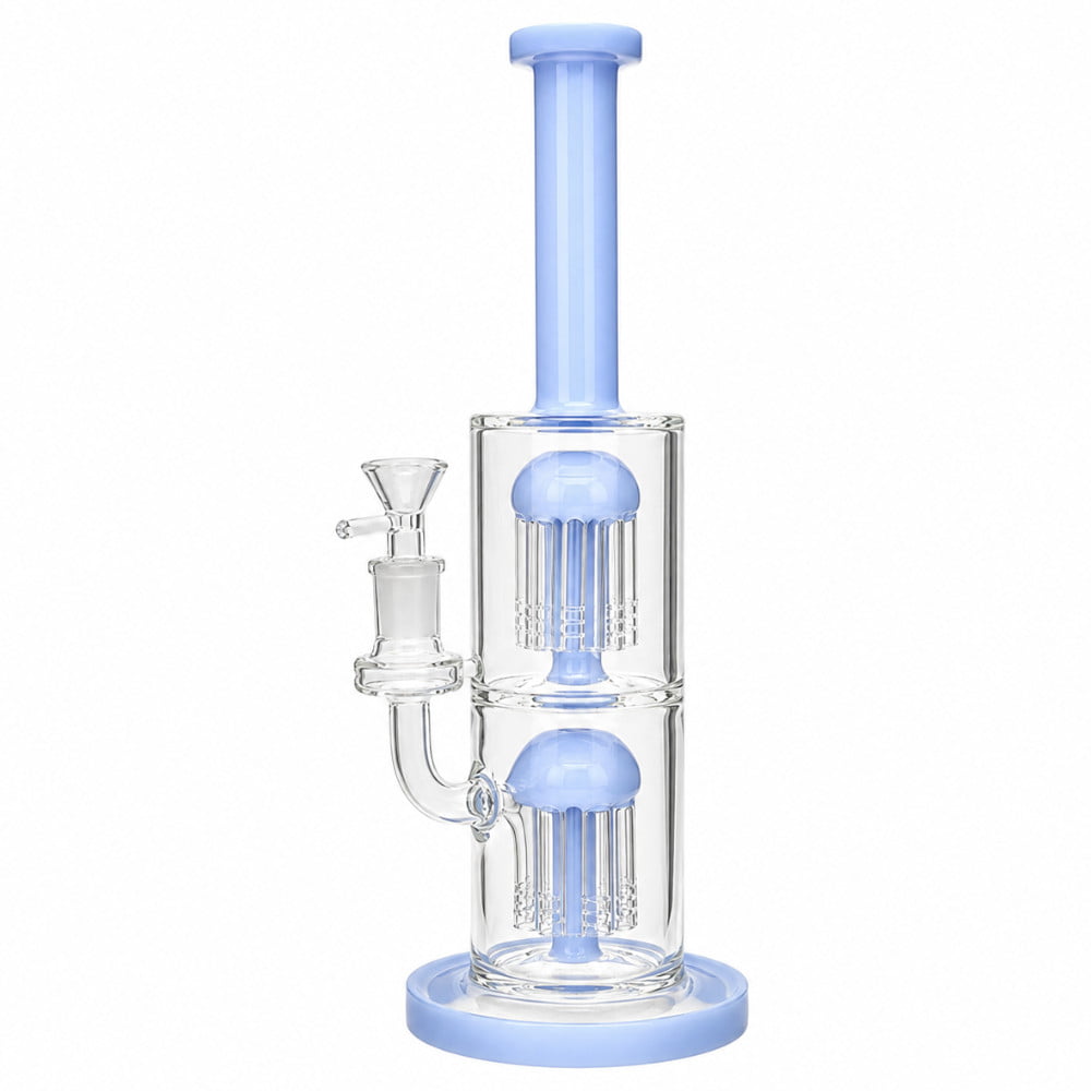 Fat Buddha Glass Bong Jade Blue Double Tree 12in Bong