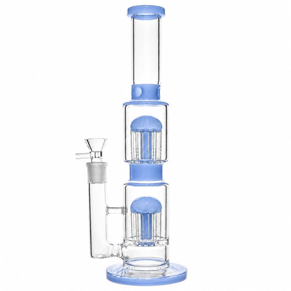 Fat Buddha Glass Bong Jade Blue Double Tree 14in Bong