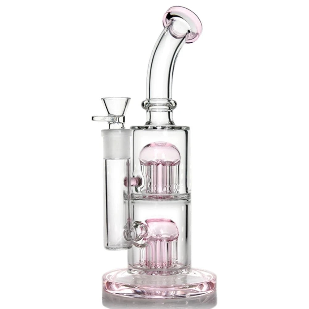 Fat Buddha Glass Bong Pink Double 8 Tree Perc Bong