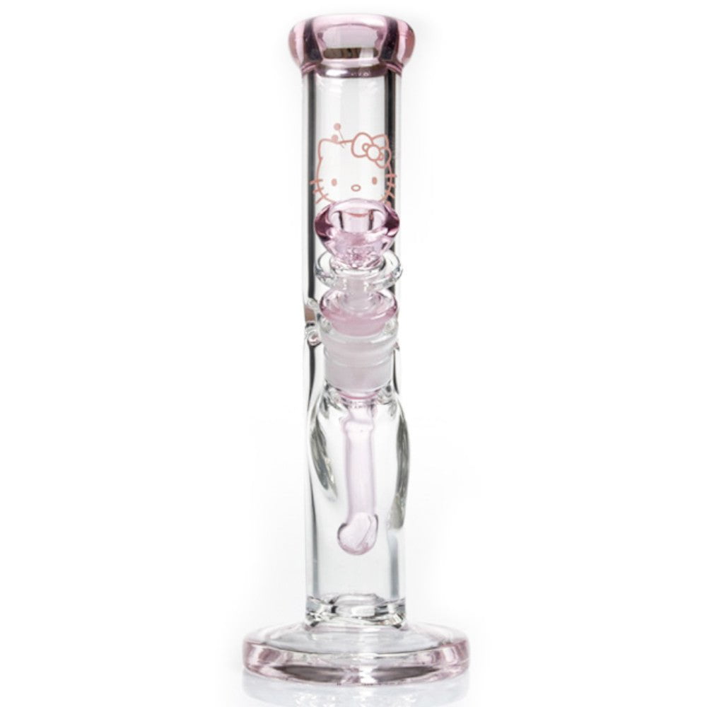 Fat Buddha Glass Bong Pink Kitty Straight Tube