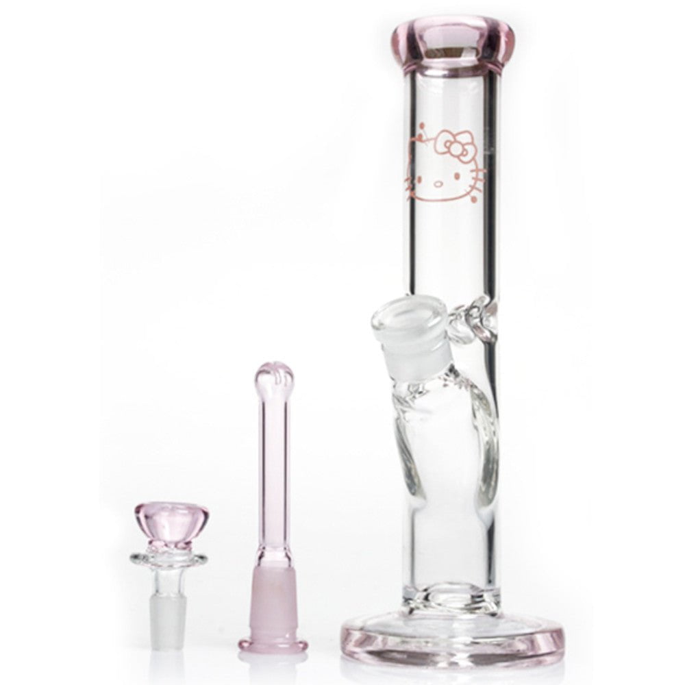 Fat Buddha Glass Bong Pink Kitty Straight Tube