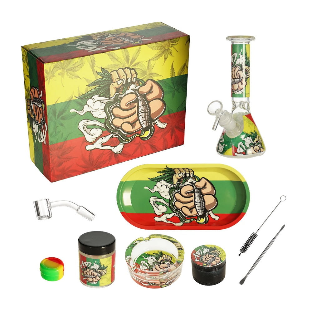 Fat Buddha Glass Bong Rasta Smoking Set