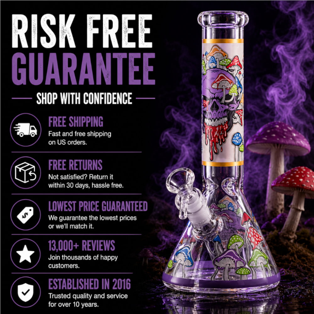 Fat Buddha Glass Bong Skull & Shrooms Beaker Bong