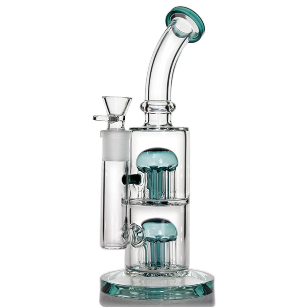 Fat Buddha Glass Bong Teal Double 8 Tree Perc Bong