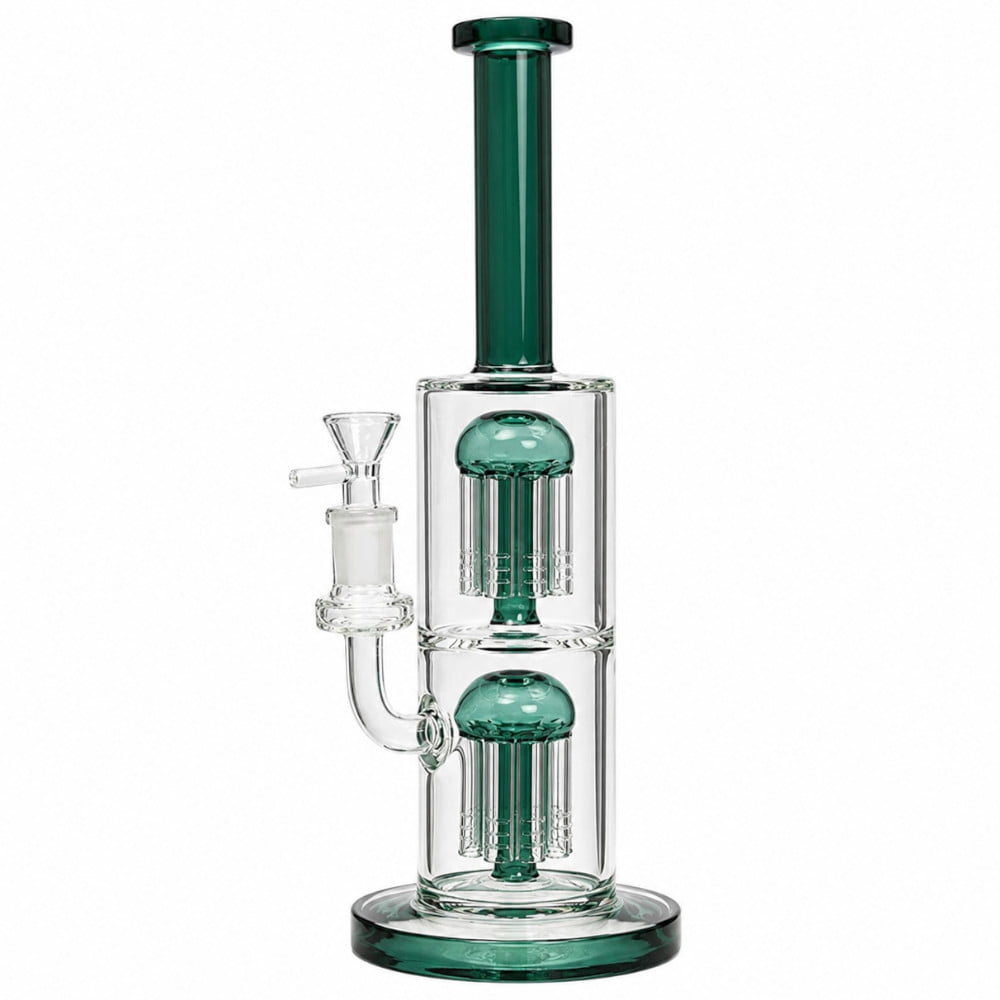 Fat Buddha Glass Bong Teal Double Tree 12in Bong