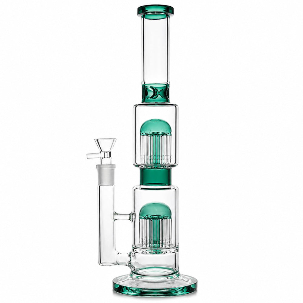 Fat Buddha Glass Bong Teal Double Tree 14in Bong