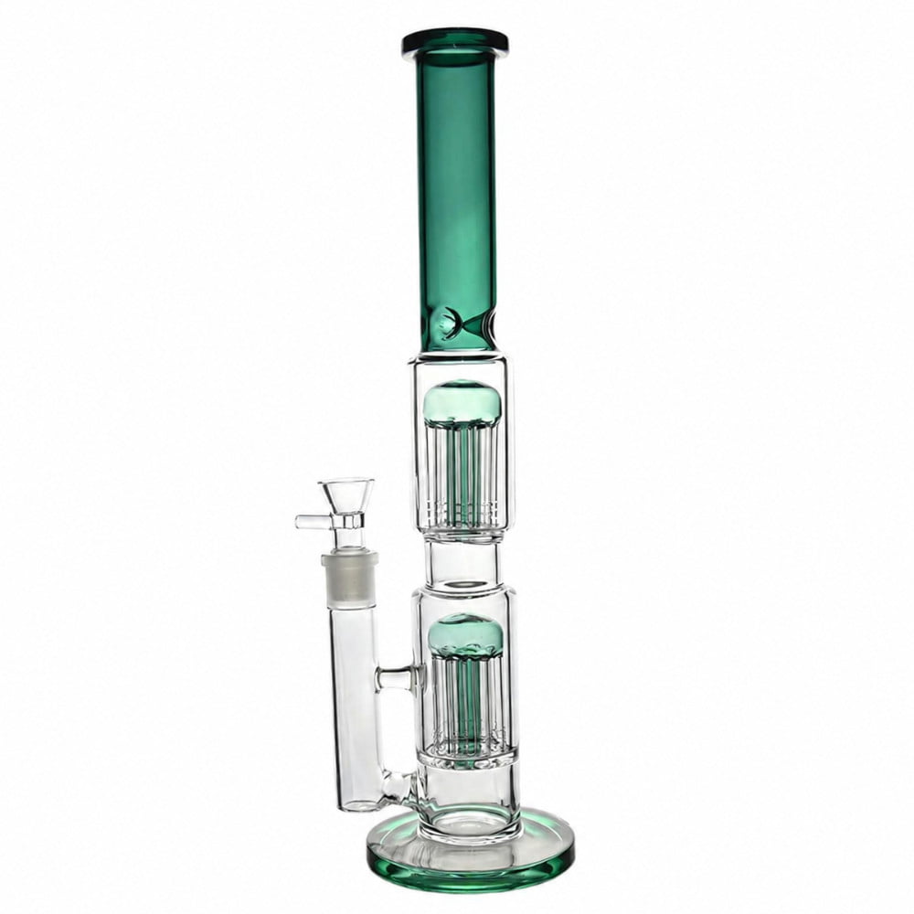 Fat Buddha Glass Bong Teal Double Tree 16in Bong