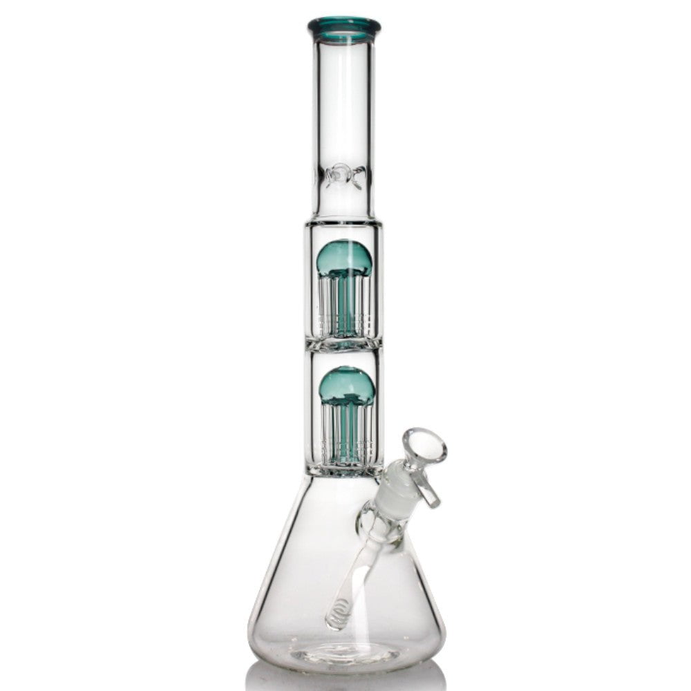 Fat Buddha Glass Bong Teal Double Tree Beaker Bong