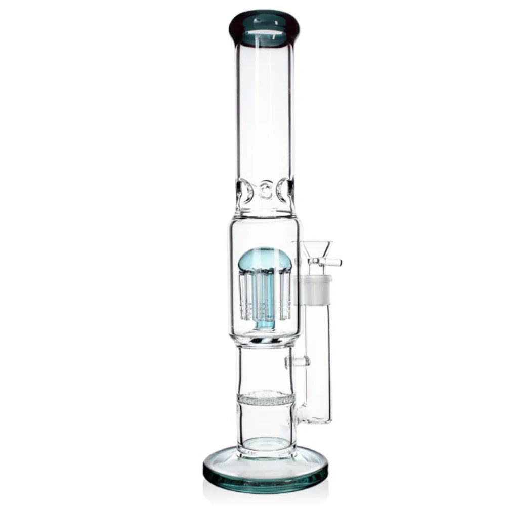 Fat Buddha Glass Bong Teal Thick Double Perc Bong