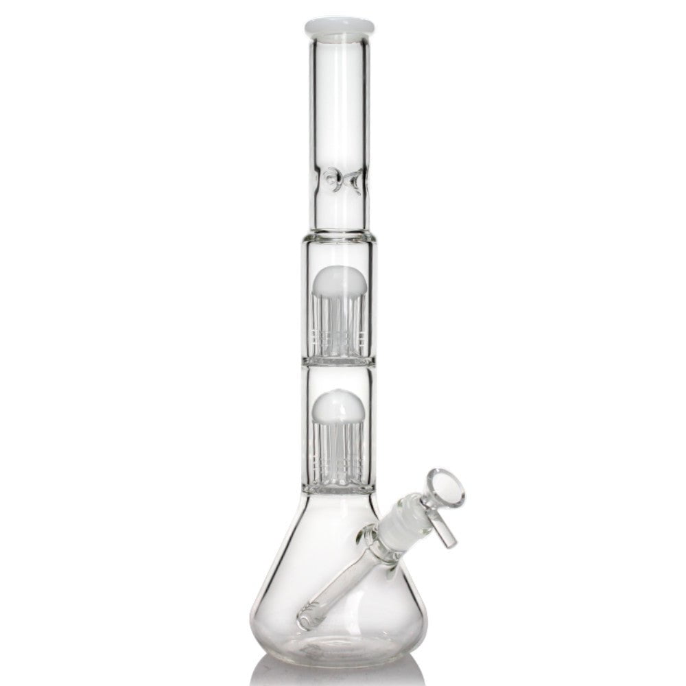 Fat Buddha Glass Bong White Double Tree Beaker Bong