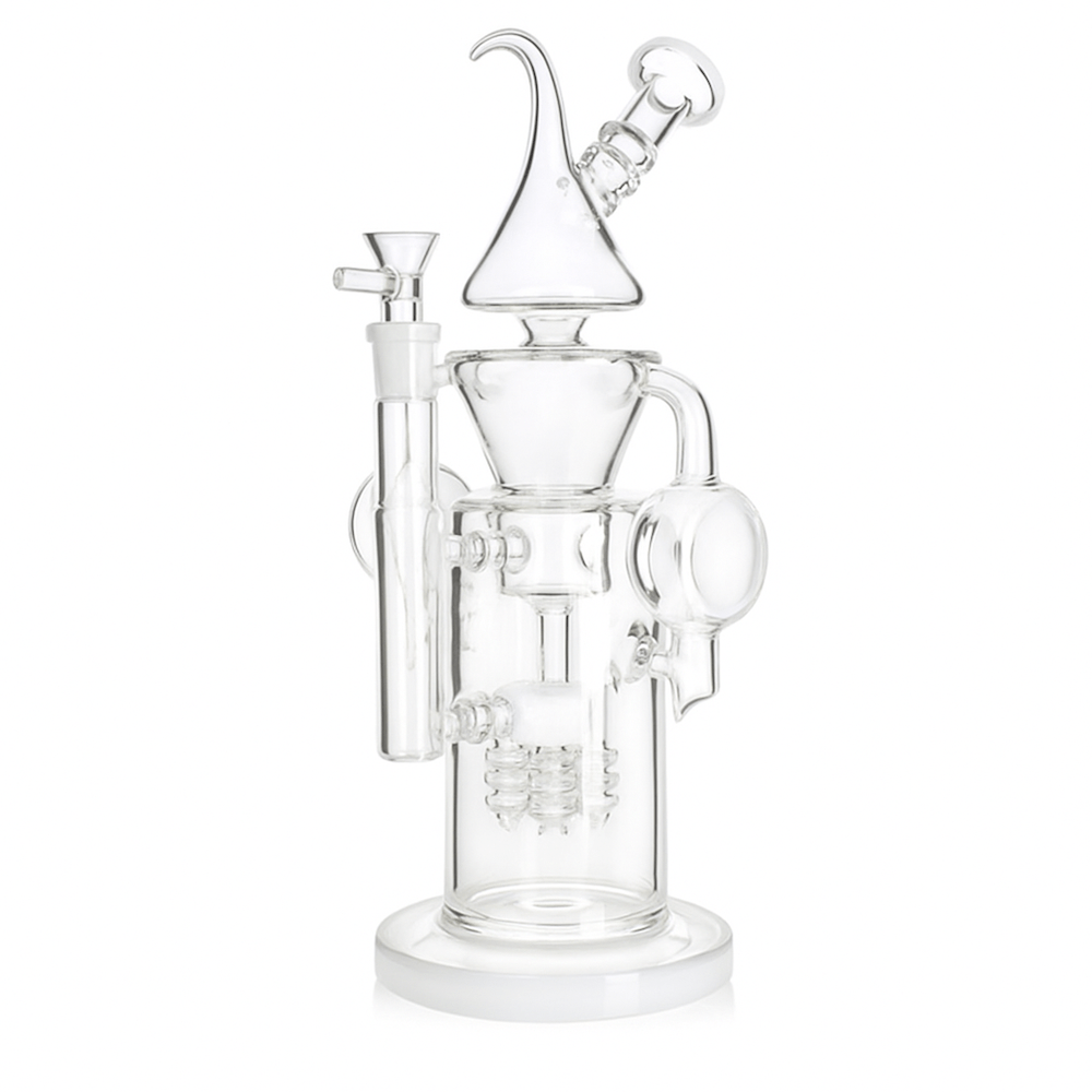 Fat Buddha Glass Bong White Headphone Recycler Bong