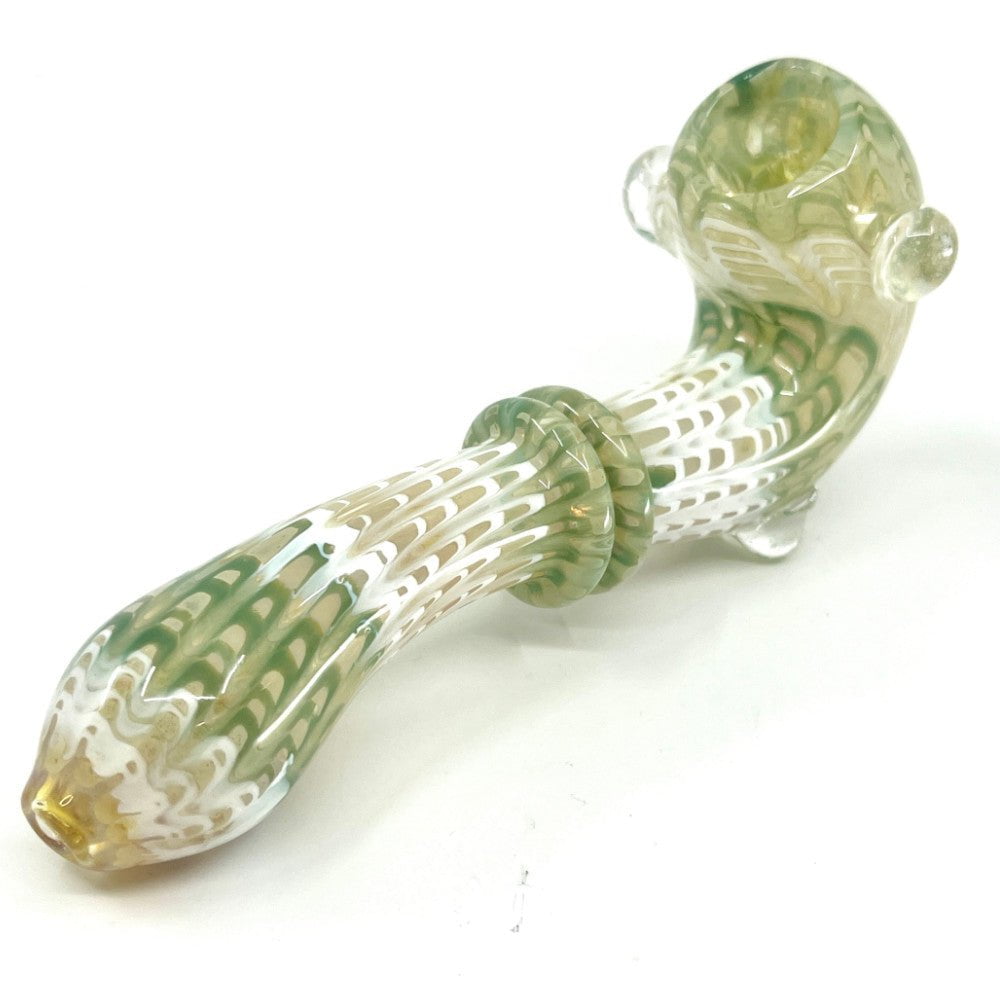 Fat Buddha Glass Pipe Green Wrap & Rake Sherlock Pipe