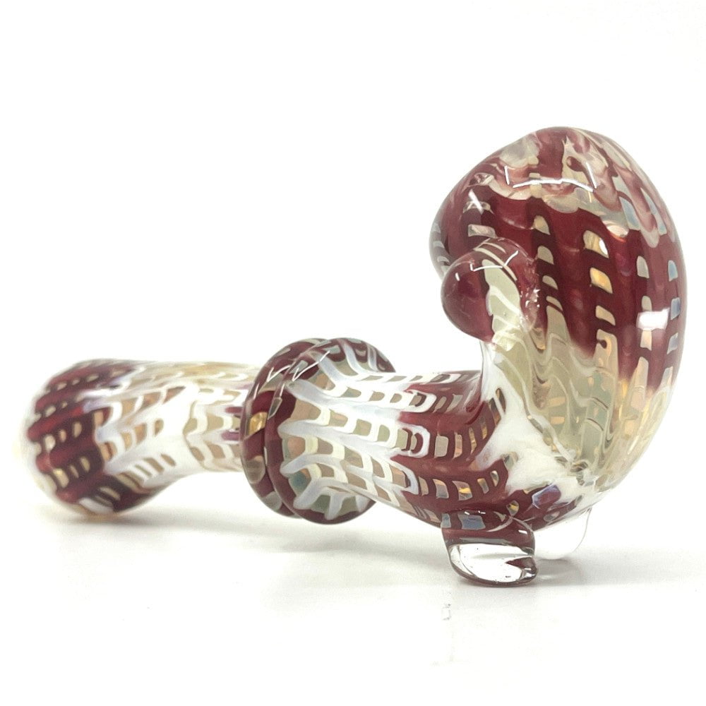 Fat Buddha Glass Pipe Red Wrap & Rake Sherlock Pipe