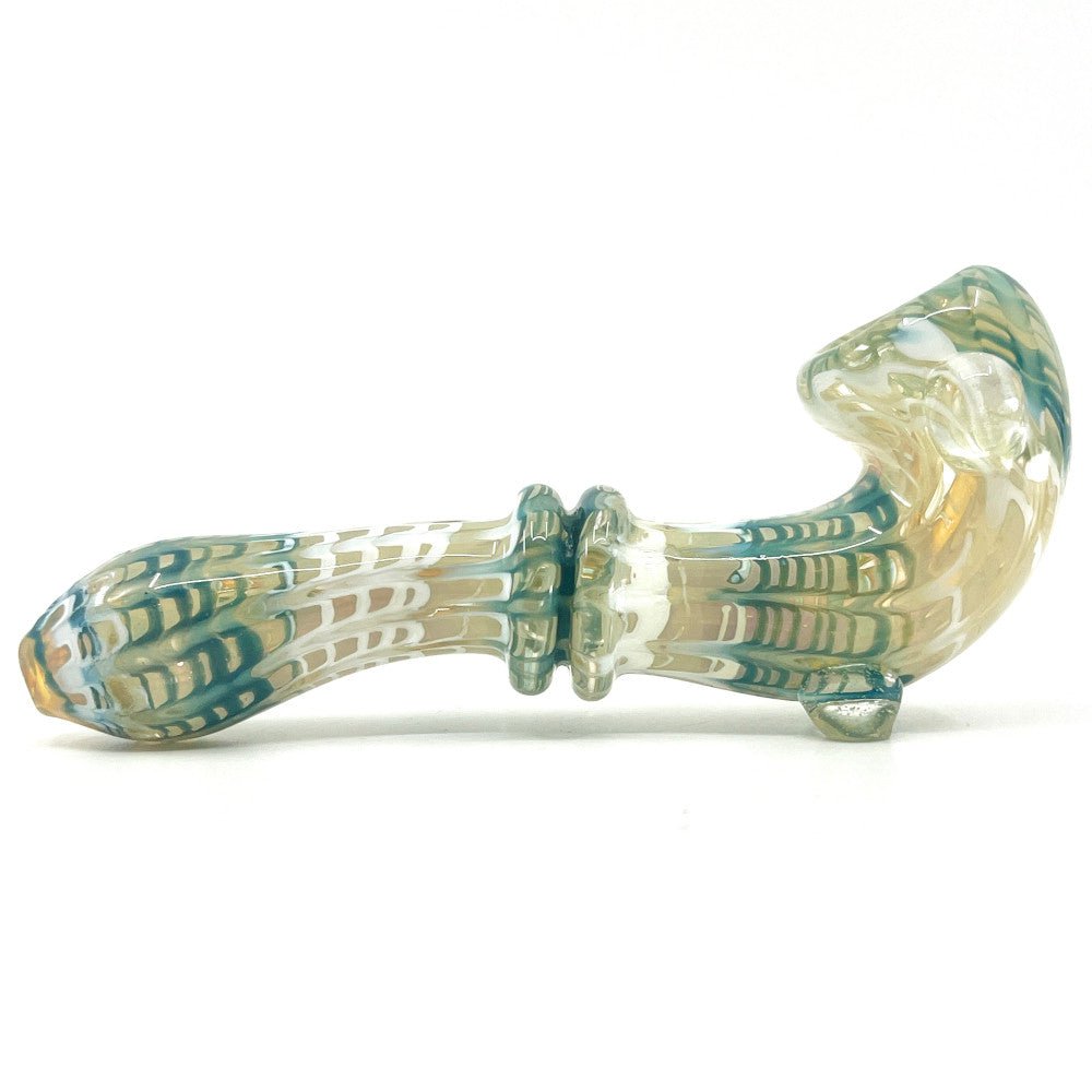 Fat Buddha Glass Pipe Teal Wrap & Rake Sherlock Pipe