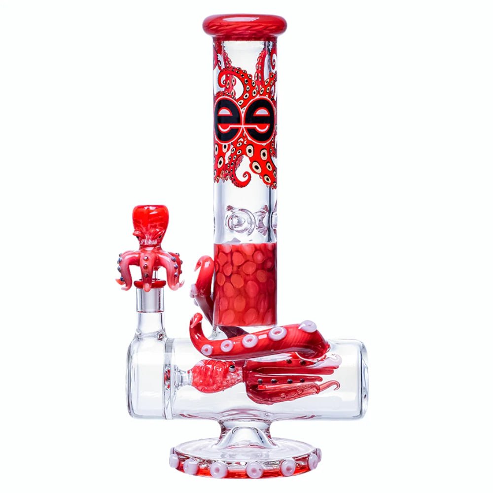 Cheech Glass Red Inline Octopus Water Piper