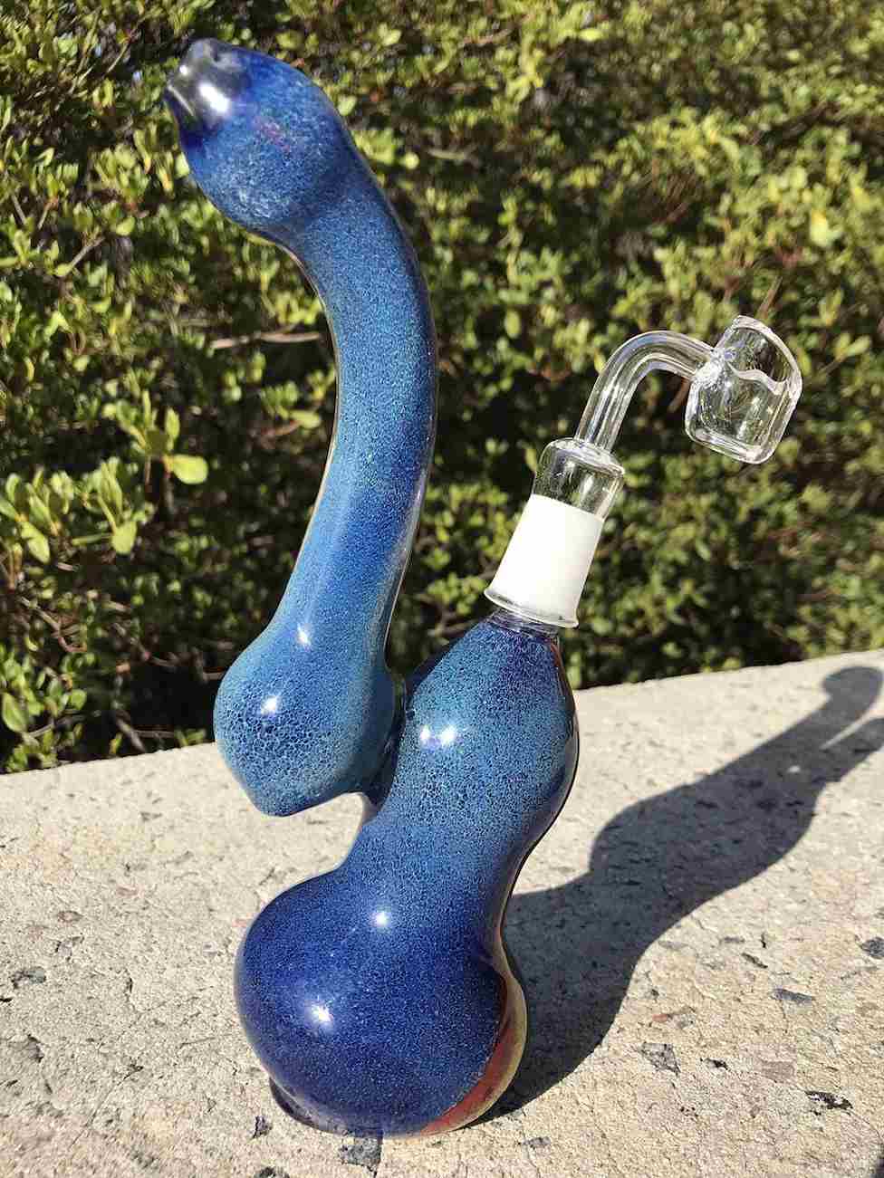Fat Buddha Glass Blue Rasta Bubbler with 14mm Quartz Banger