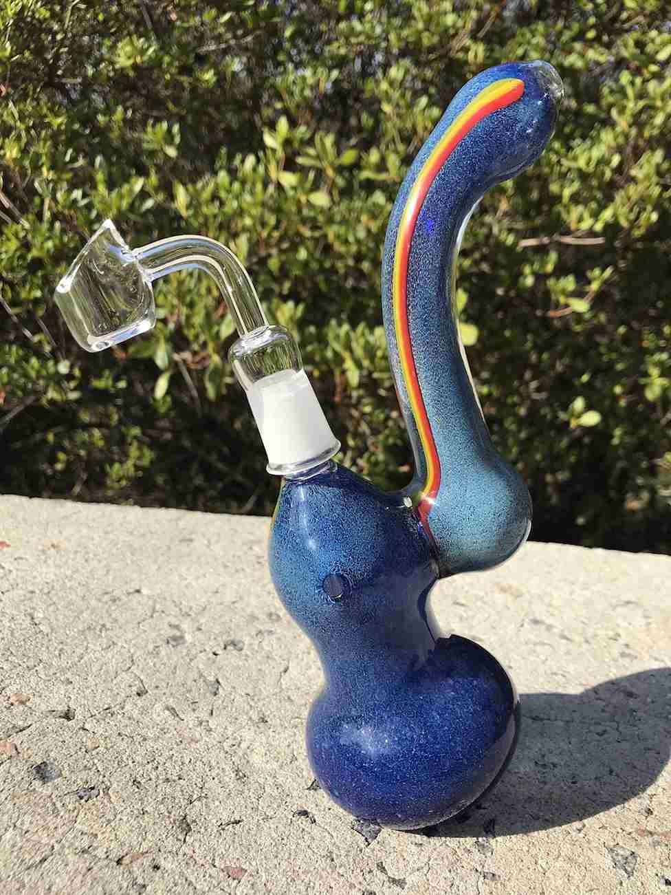 Fat Buddha Glass Blue Rasta Bubbler with 14mm Quartz Banger