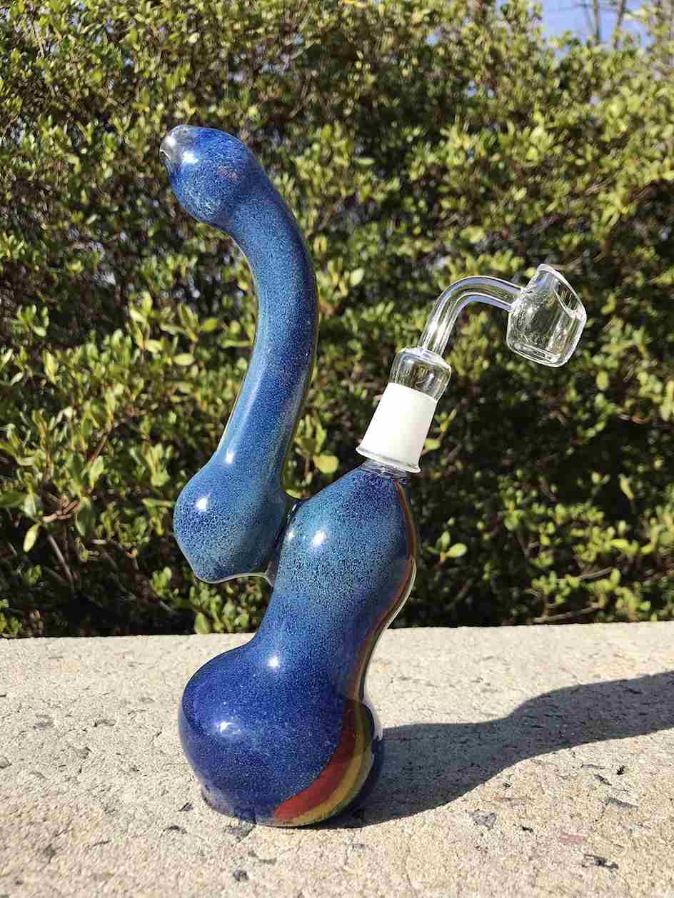 Fat Buddha Glass Blue Rasta Bubbler with 14mm Quartz Banger
