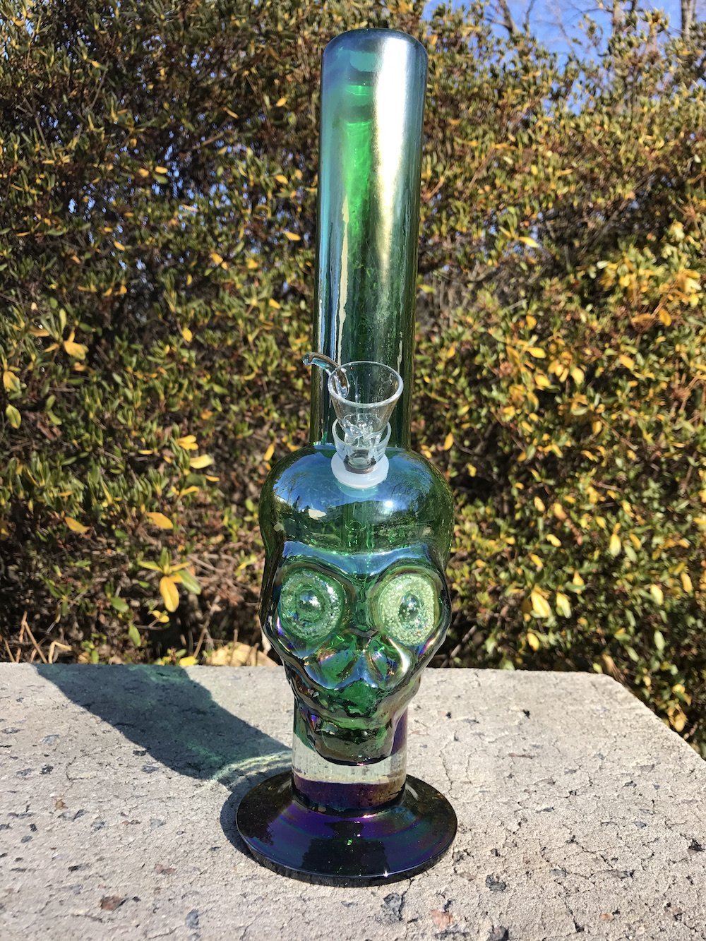 Fumed Green Skull with Glow in the DARK EYES