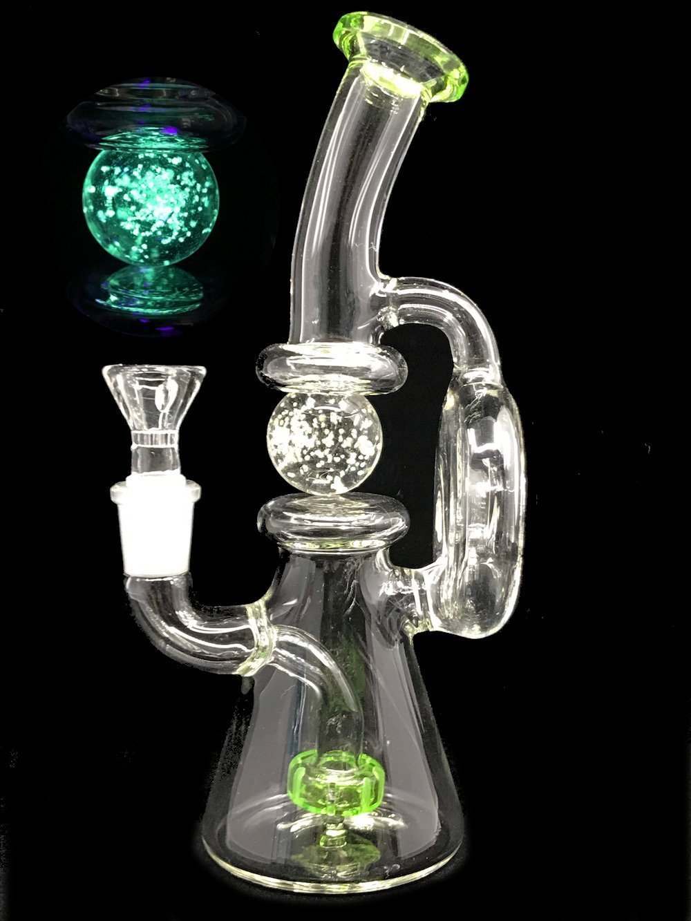 Fat Buddha Glass Bong Glow in the Dark Crystal Ball Recycler Bong