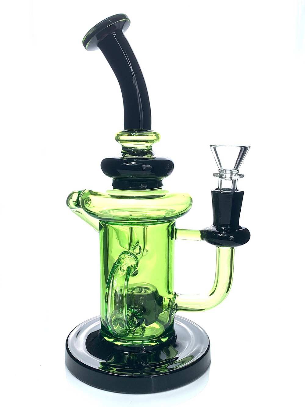 Fat Buddha Glass Bong Green Disc Perc Lean Back Recycler