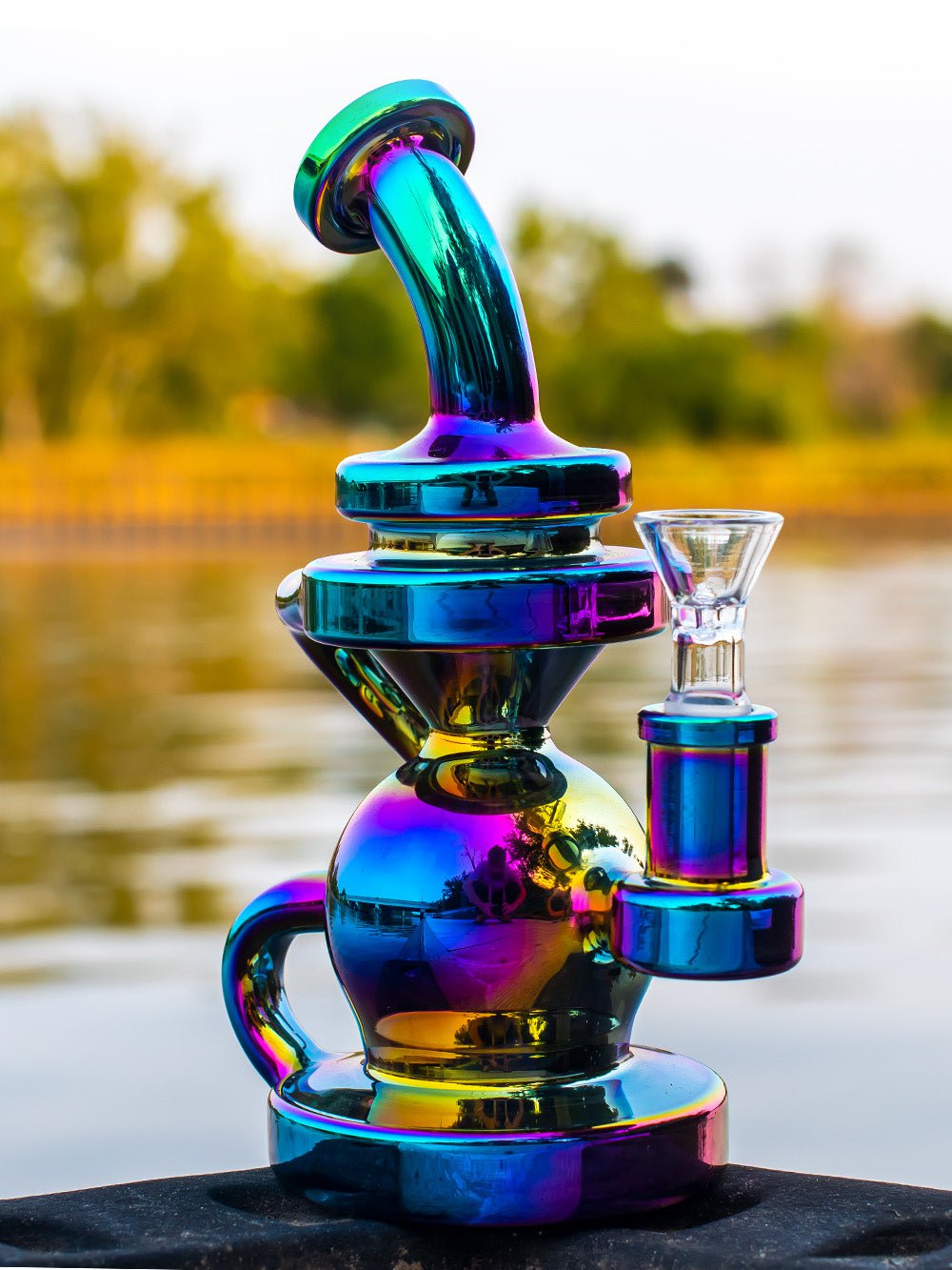 Fat Buddha Glass Bong Iridescent Recycler Bong