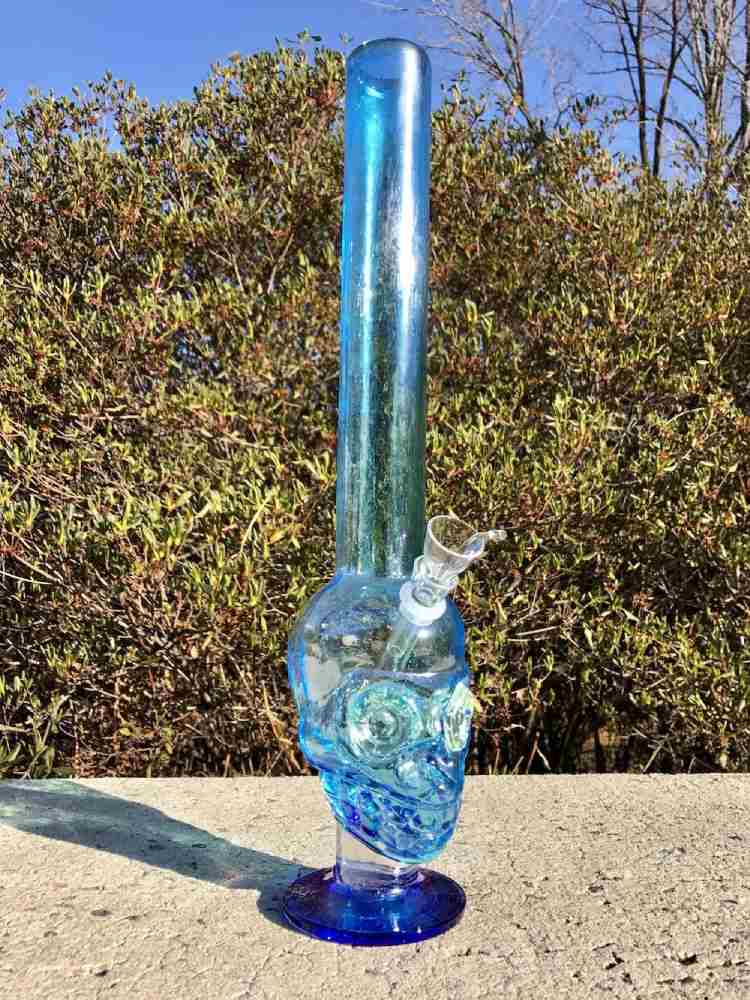 Fat Buddha Glass Bong Light Blue Skull Glow in the DARK EYES