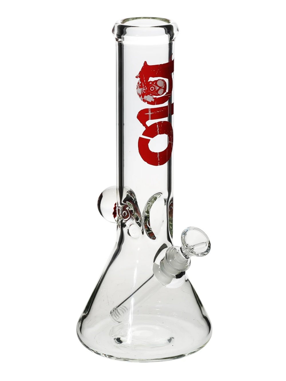 Red Bio Beaker Bong w/Marble Fat Buddha Glass
