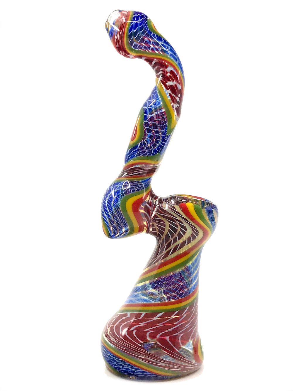 Blue 8" Cane Bubbler Fat Buddha Glass