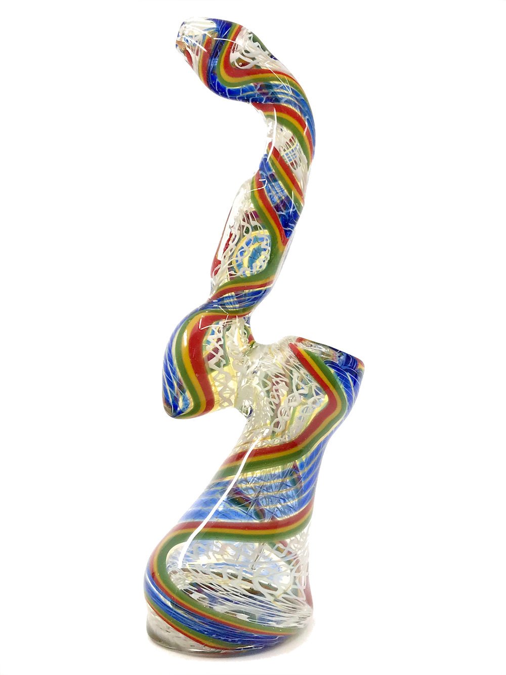 Blue 8" Cane Bubbler Fat Buddha Glass