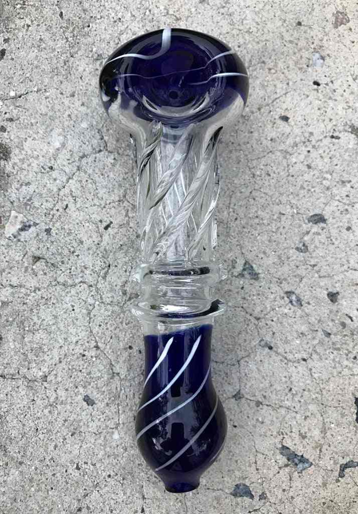 Fat Buddha Glass Pipe Cobalt Blue & Clear Glass Pipe KS35